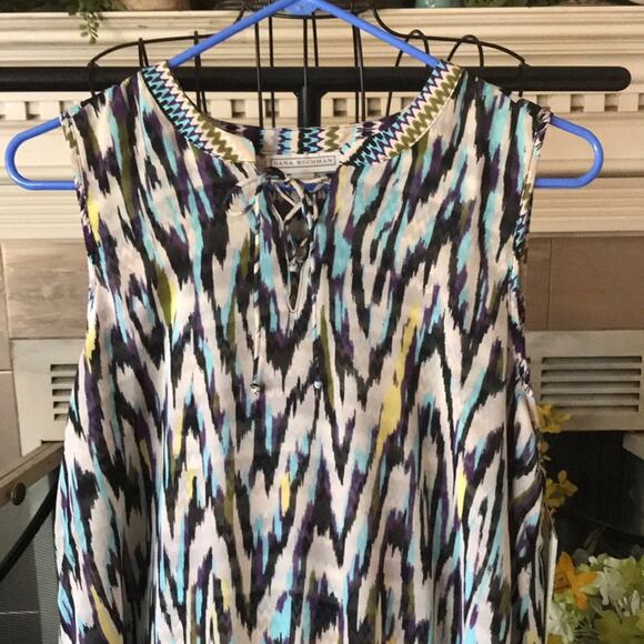 NWT Dana Buchman Sz M Asymmetrical Aztec print Sleeveless tie front shift dress - Picture 4 of 8